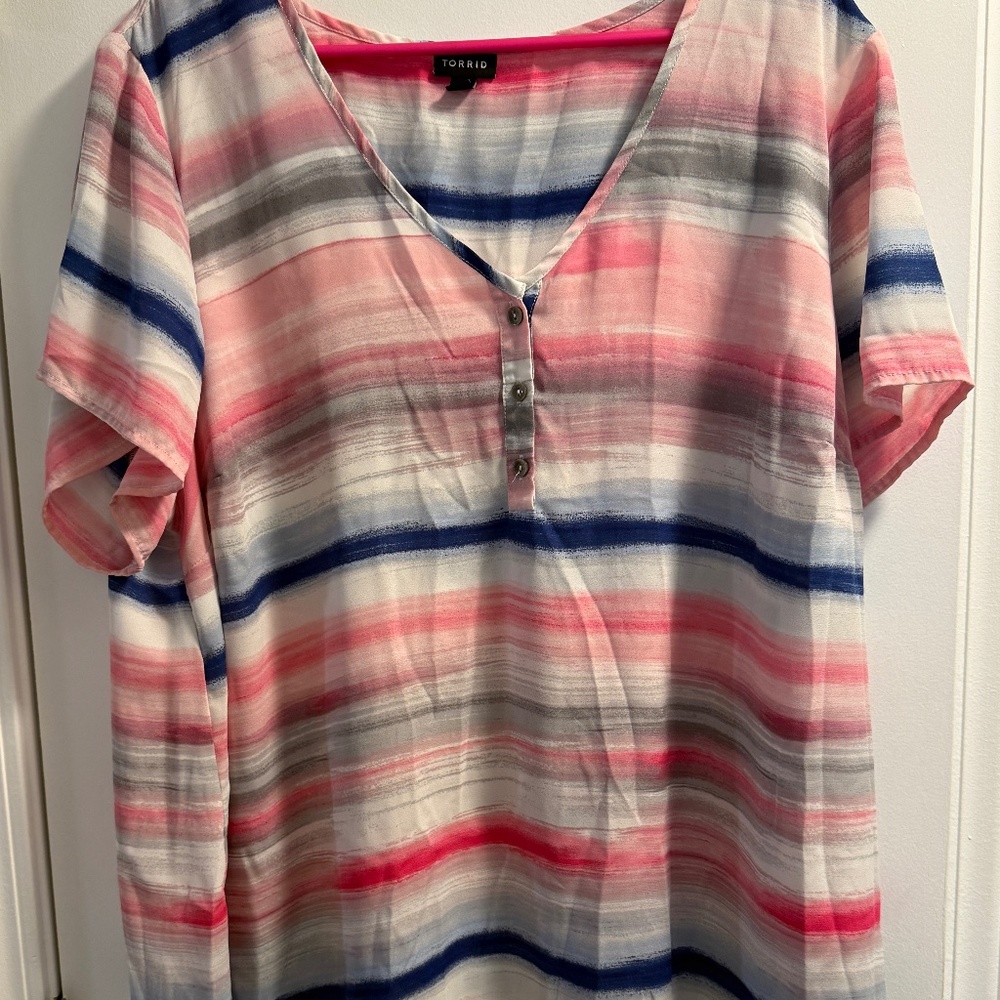 Torrid Women's Striped Shirt, Size 3/3x, Pink/Blue
